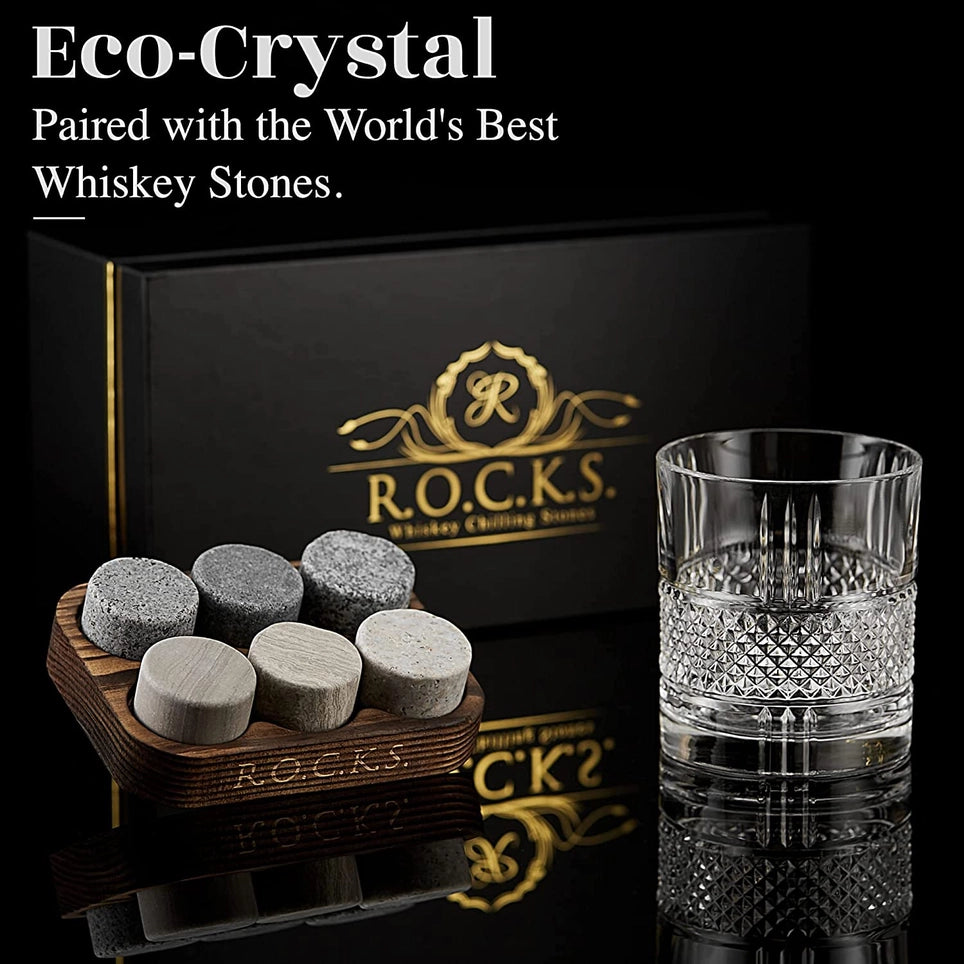 The Connoisseur's Set – Textured Whiskey Glass & Granite Stones Gift Box