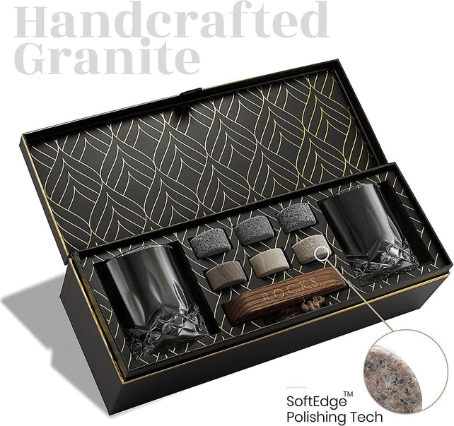 The Connoisseur's Set – Whiskey Glasses & Granite Stones