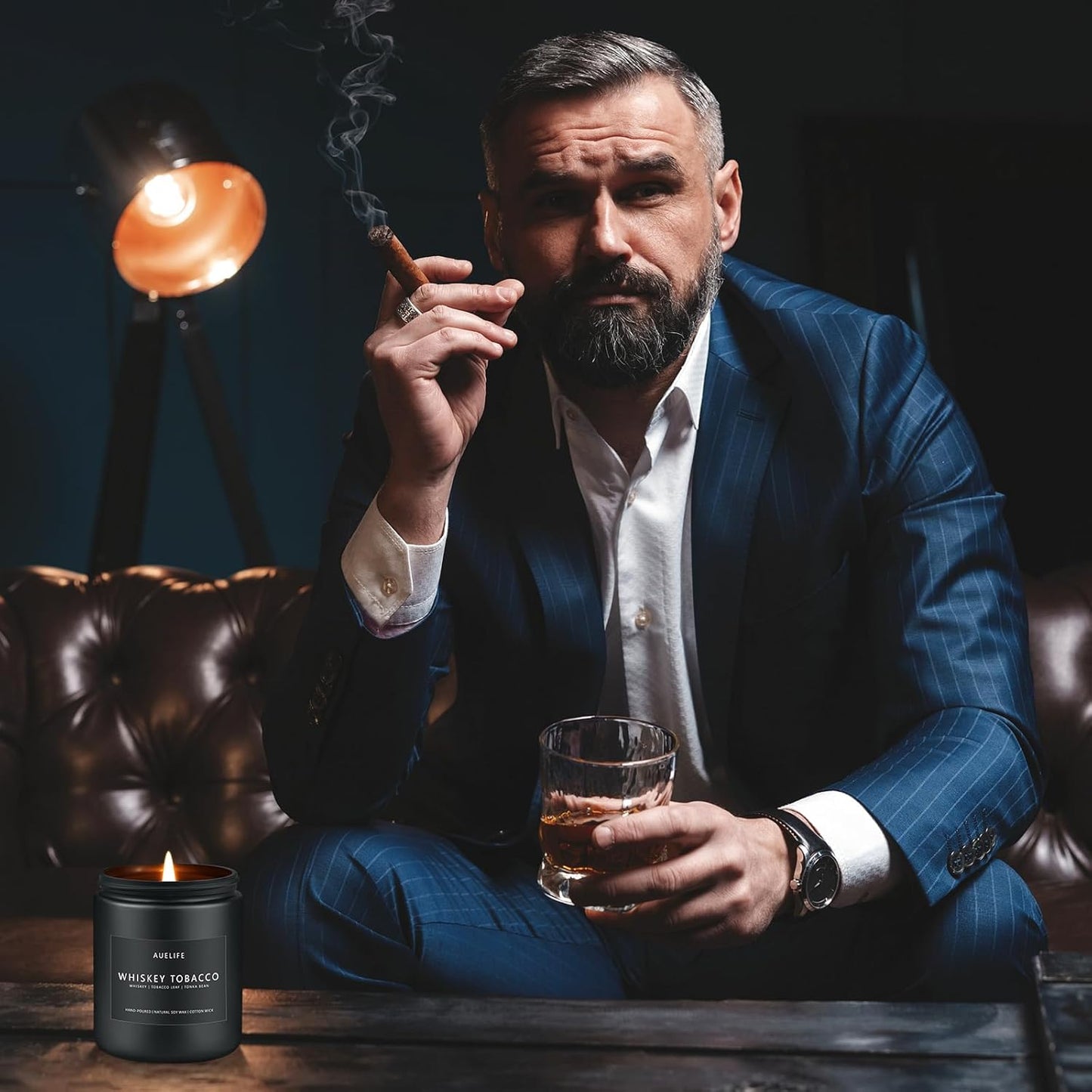 Masculine Whiskey & Tobacco Scented Candle (Luxury Gift)