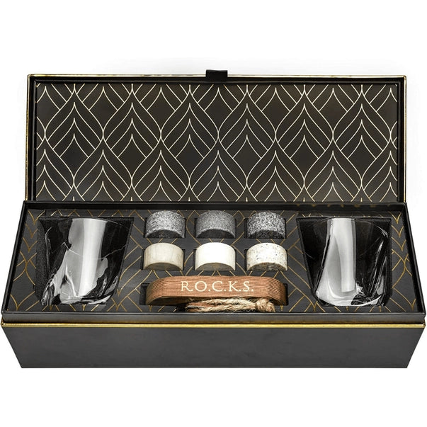 The Connoisseur's Set – Whiskey Glasses & Granite Stones (Wave Cut)