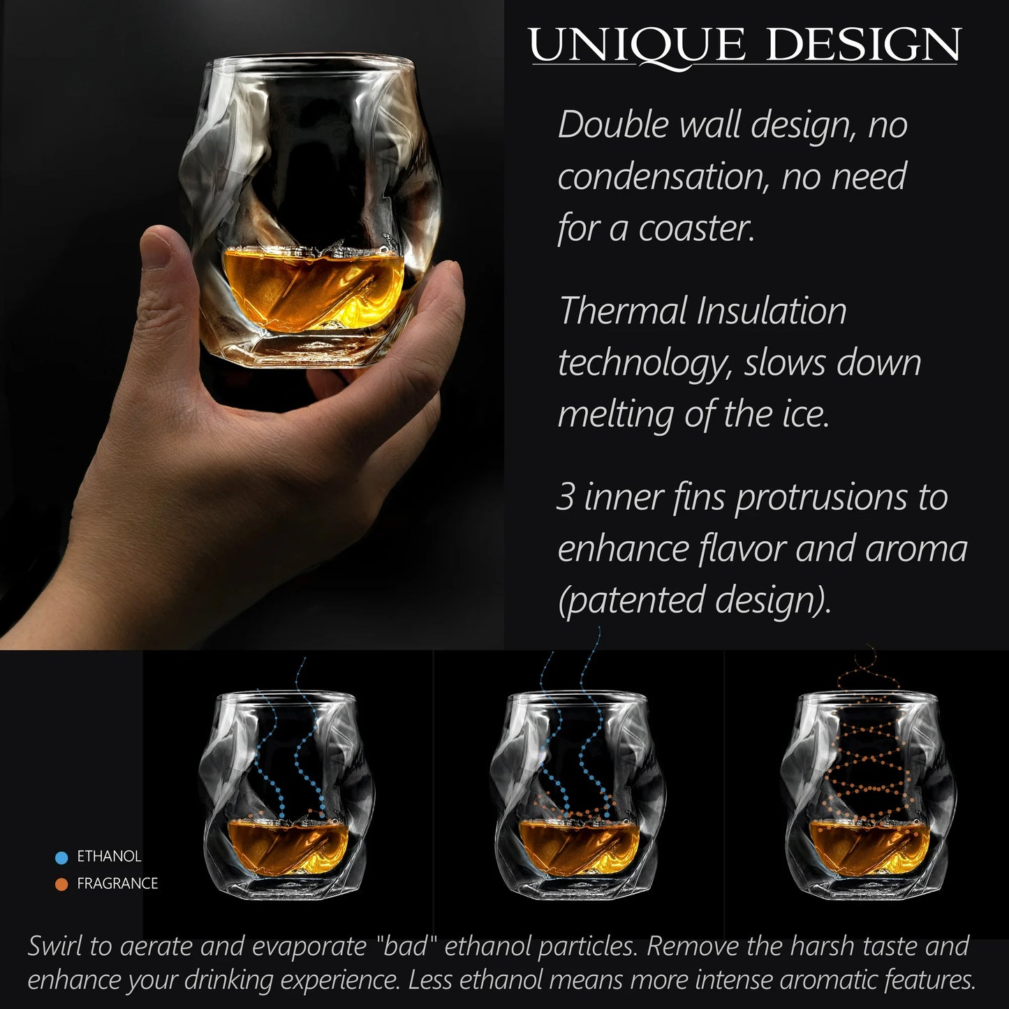 Aurora Crystal Whiskey Glass Set – 4 Double-Wall Tumblers