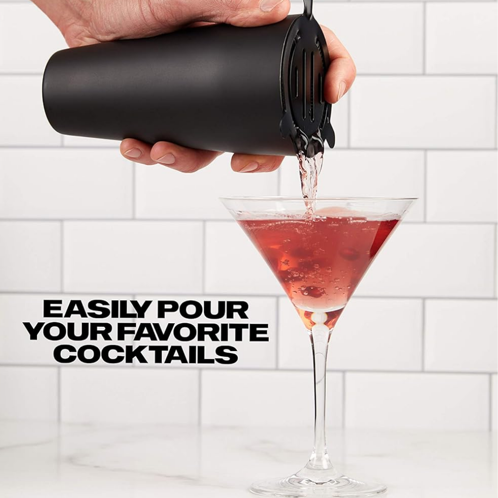 Matte Black Cocktail Shaker Set with Bamboo Stand (9-Piece)