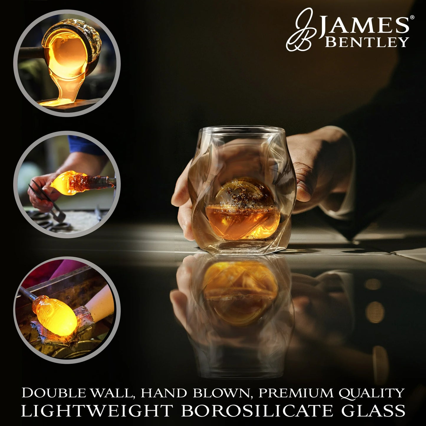 Aurora Crystal Whiskey Glass Set – 4 Double-Wall Tumblers