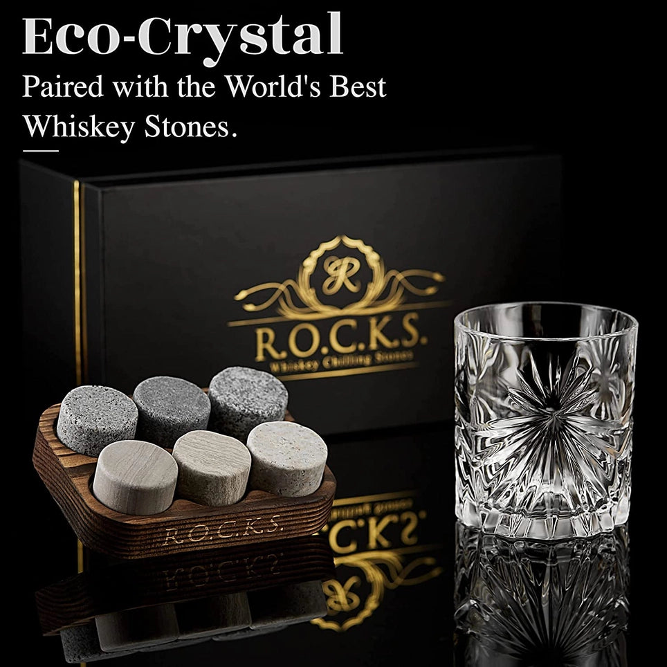 The Connoisseur's Set – Palm-Cut Whiskey Glass & Granite Stones Gift Box