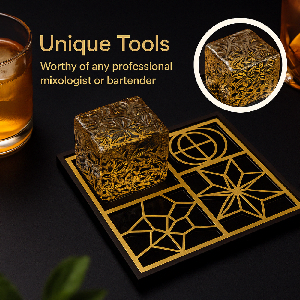 Whiskey Ice Shaper Set – Mold, Stamp & Tongs Kit