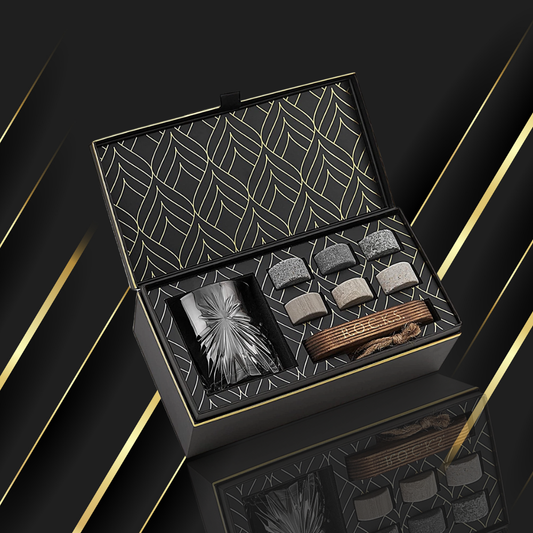 The Connoisseur's Set – Palm-Cut Whiskey Glass & Granite Stones Gift Box
