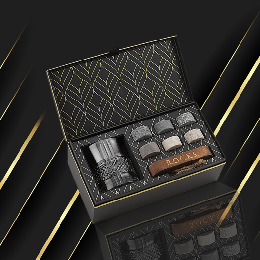 The Connoisseur's Set – Textured Whiskey Glass & Granite Stones Gift Box