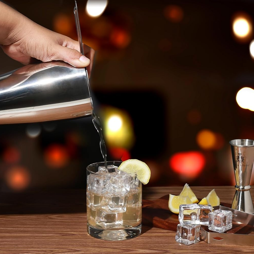 Professional 12-Piece Silver Cocktail Shaker Set with Black Accents