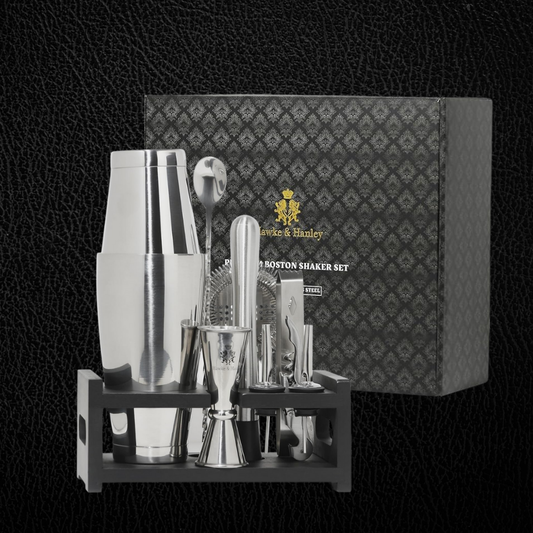 Professional 12-Piece Silver Cocktail Shaker Set with Black Accents