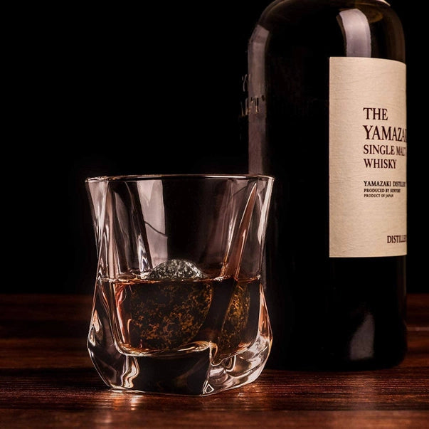 The Connoisseur's Set – Whiskey Glasses & Granite Stones (Wave Cut)